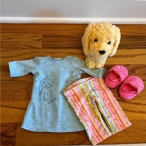 American Girl Honey PJ’s Slippers Puppy              Dog yellow set Retired